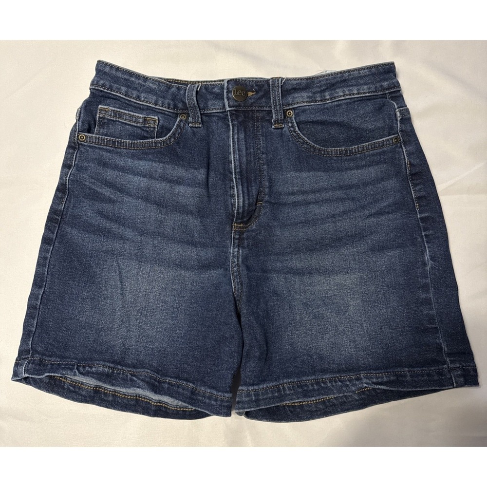 Lee Denim Shorts Womens 10 Dark Blue Regular Fit High Rise Stretch